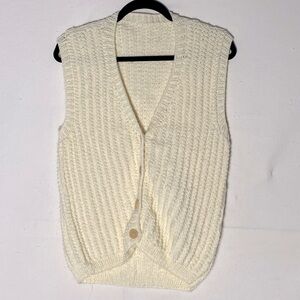 Vintage Handmade Cream Knit Button Up Sweater Vest M